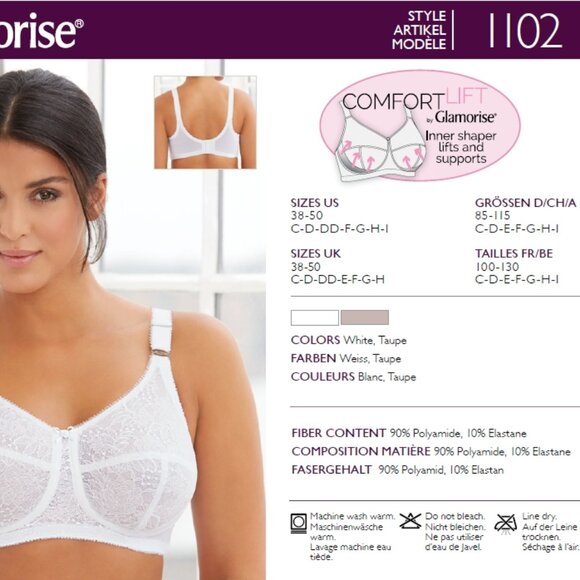 Glamorise 40F COMFORT LIFT Bra (COTTON-LINED) Wireless (SIDE-BONES) WHITE NEW - Picture 15 of 15